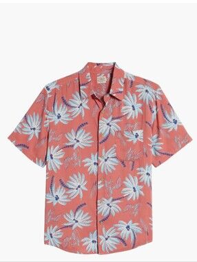 FAHERTY BRAND CORAL TROPICAL PALM PRINT RAYON SHORT SLEEVE SHIRT SZ L